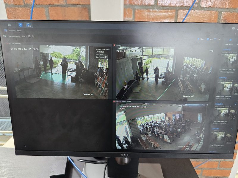 Sessions in progress — and the live Surveillance Station demo watching the venue itself.
